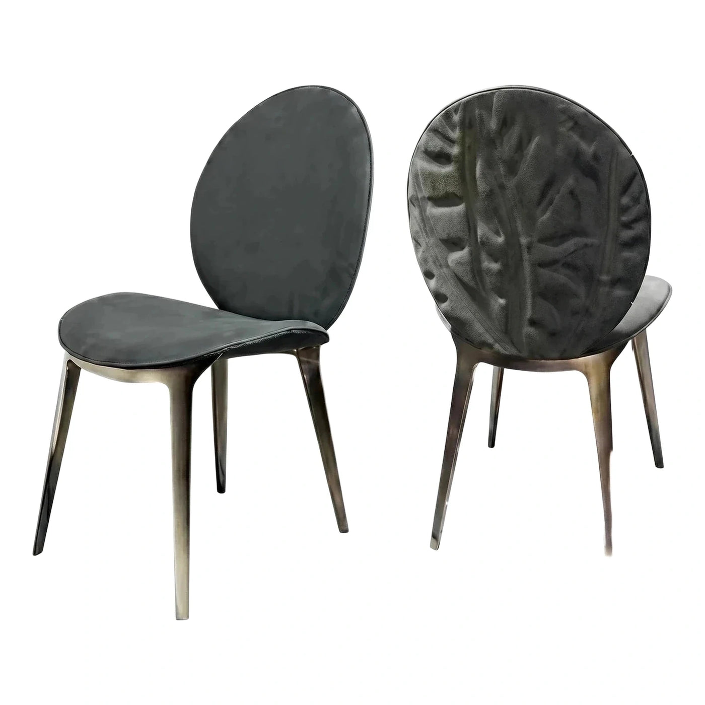 Modern Dark Grey Oval Back Dining Chair Bronze Legs
