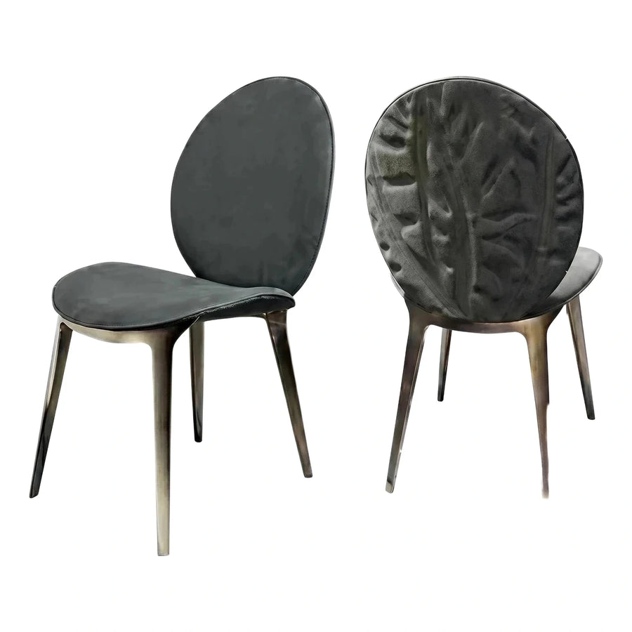 Modern Dark Grey Oval Back Dining Chair Bronze Legs
