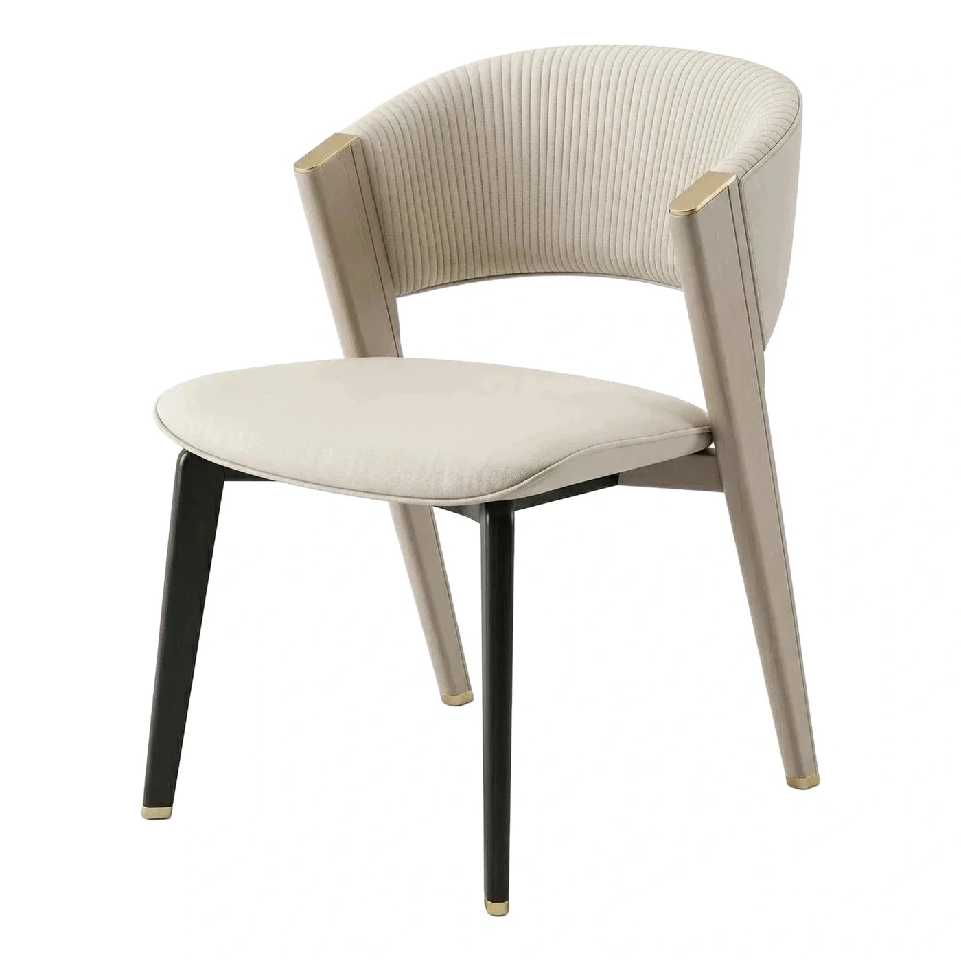 Modern Beige Ribbed Dining Chair with Gold Accents