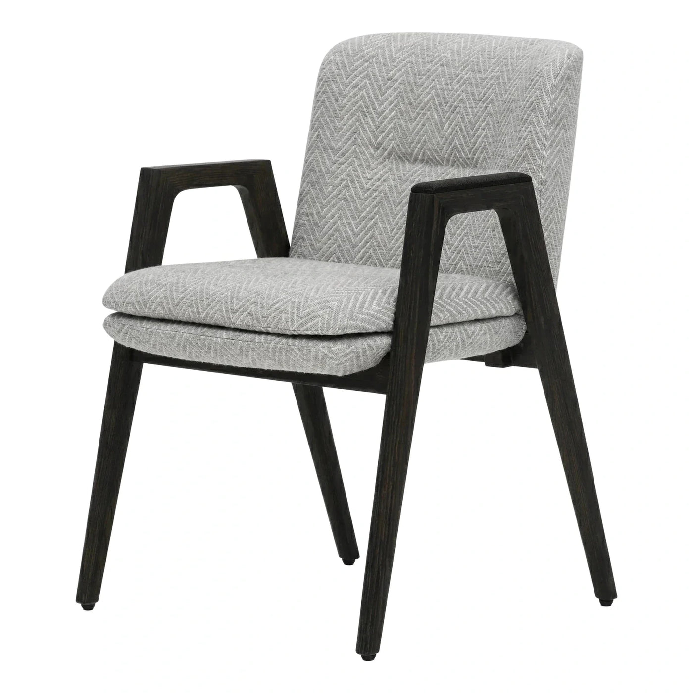 Modern Grey Herringbone Armchair with Dark Wood Frame