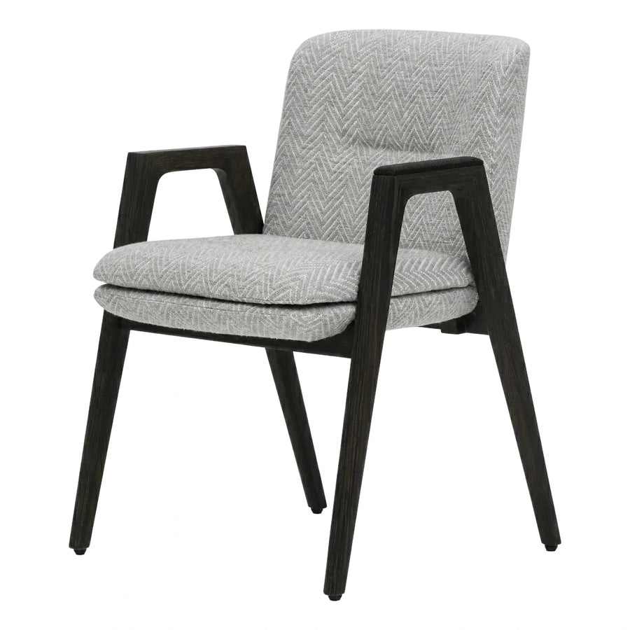Modern Grey Herringbone Armchair with Dark Wood Frame