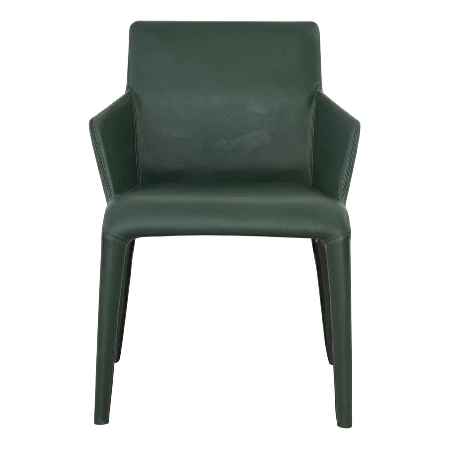 Modern Green Leather Dining Chair with Arms