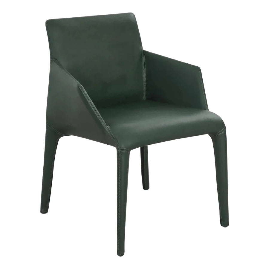 Modern Green Leather Dining Chair with Arms