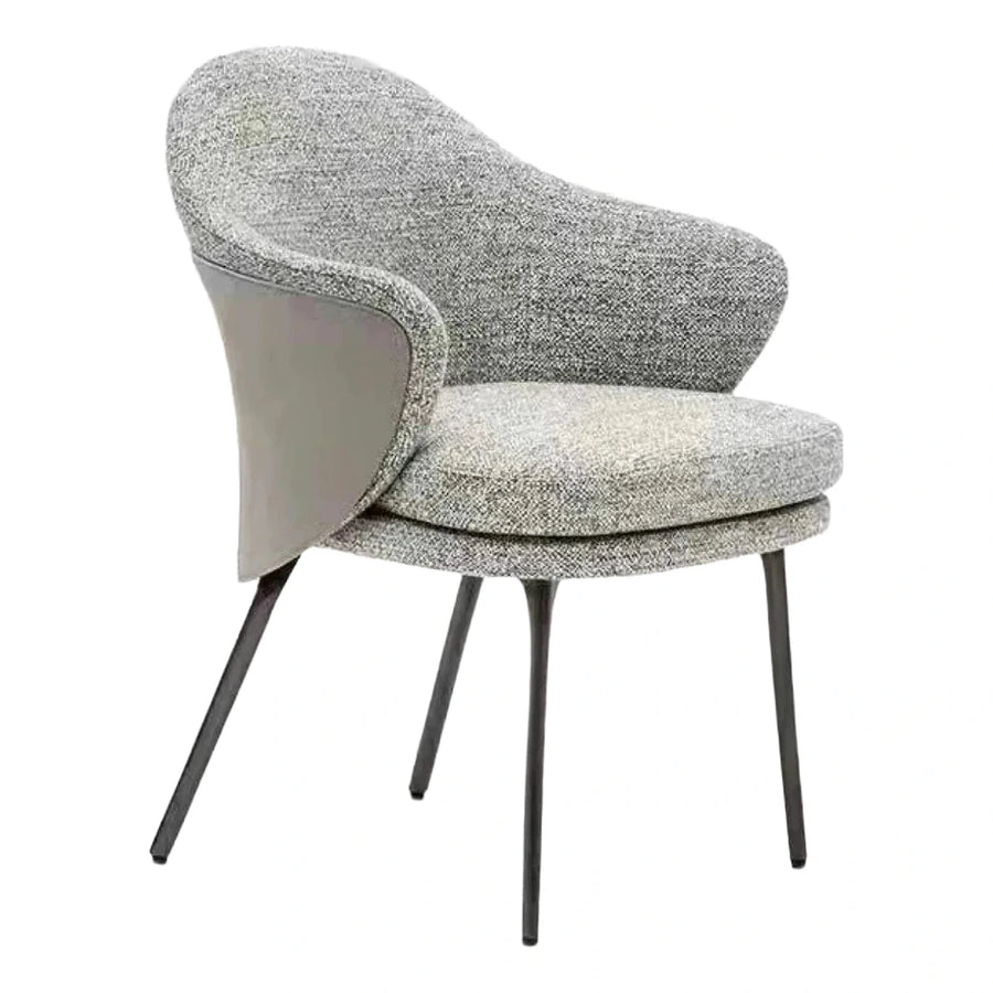 Modern Grey Textured Fabric Armchair with Smooth Back Panel