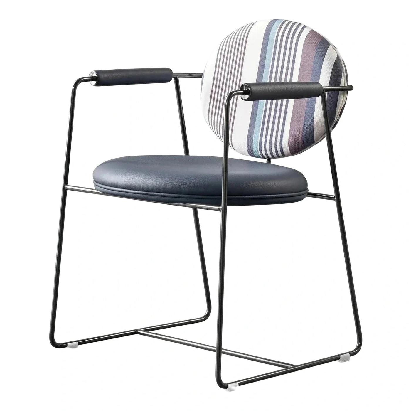 Modern Black Metal Armchair with Striped Round Backrest