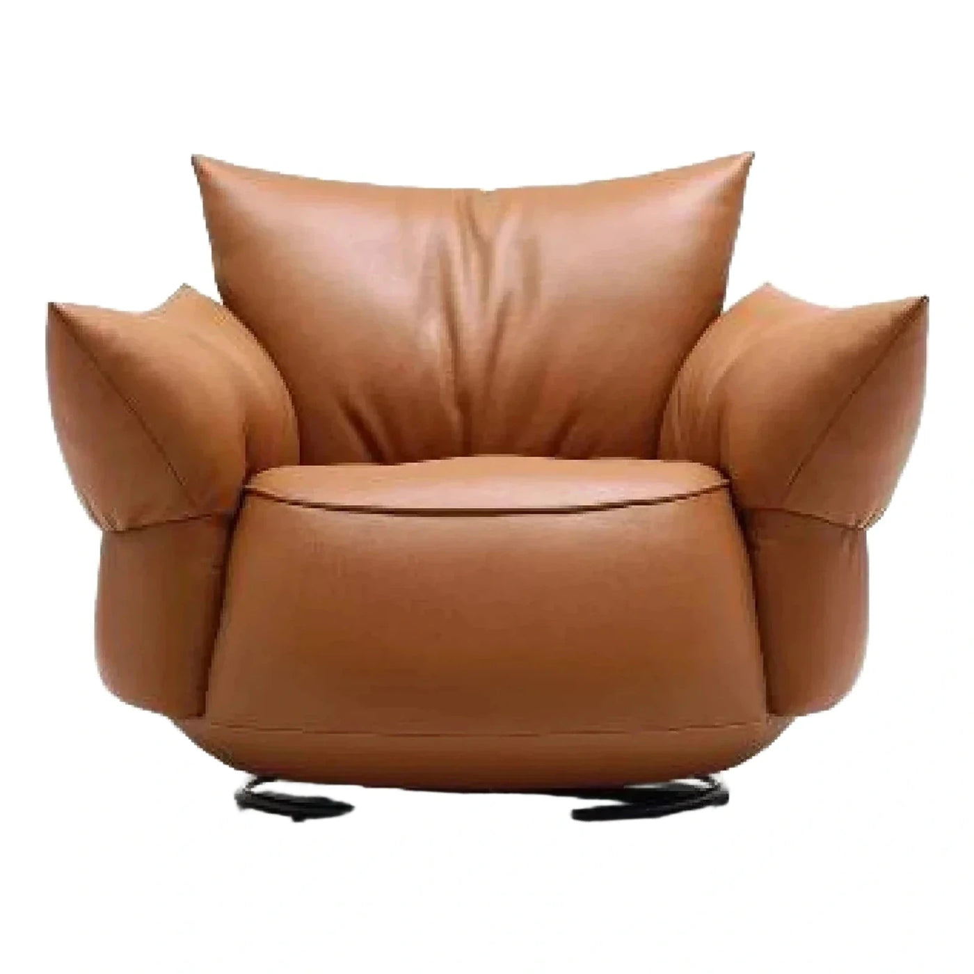 Tan Leather Swivel Lounge Chair with Flared Arms