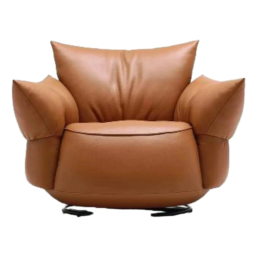 Tan Leather Swivel Lounge Chair with Flared Arms
