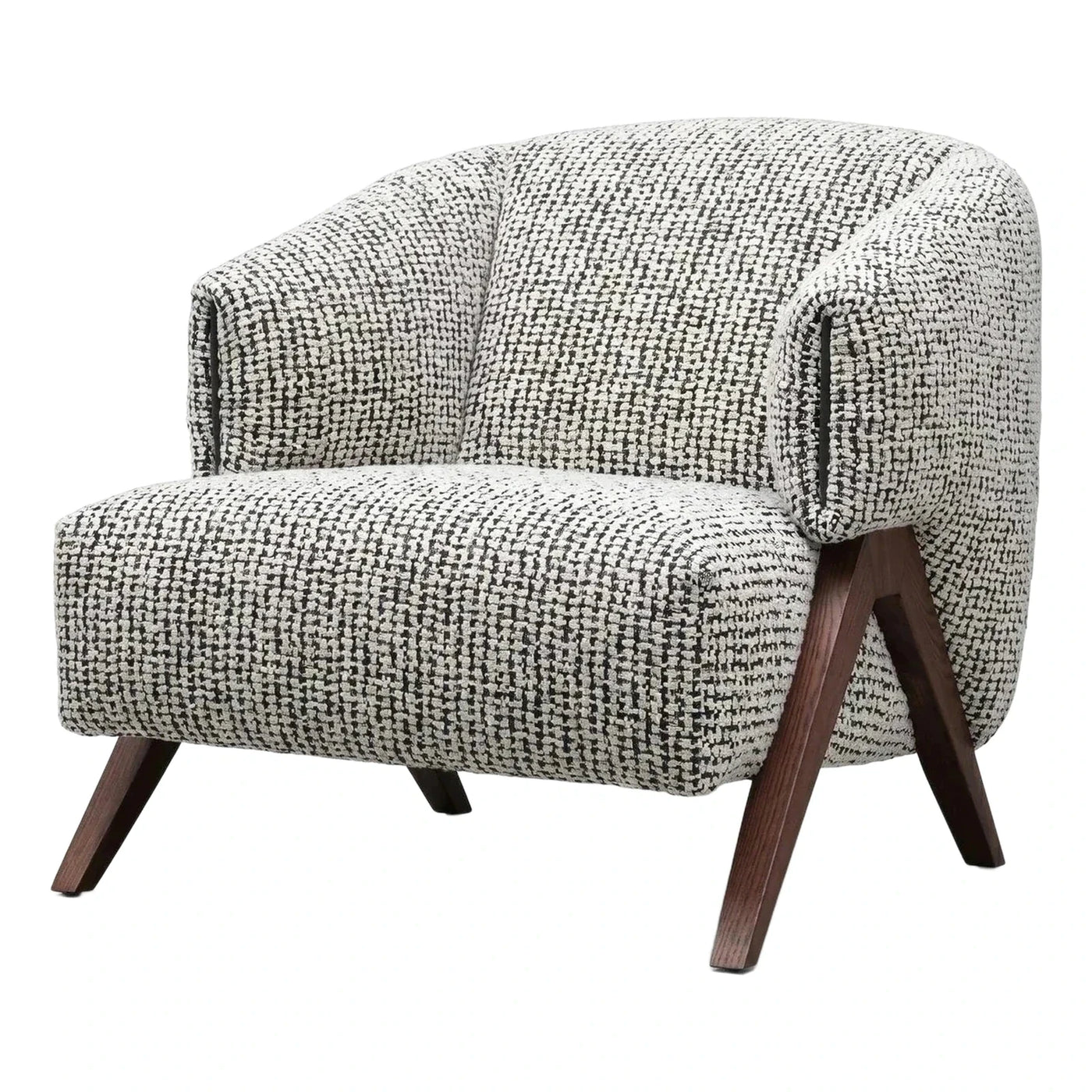 Textured Black and White Armchair with Wood Legs