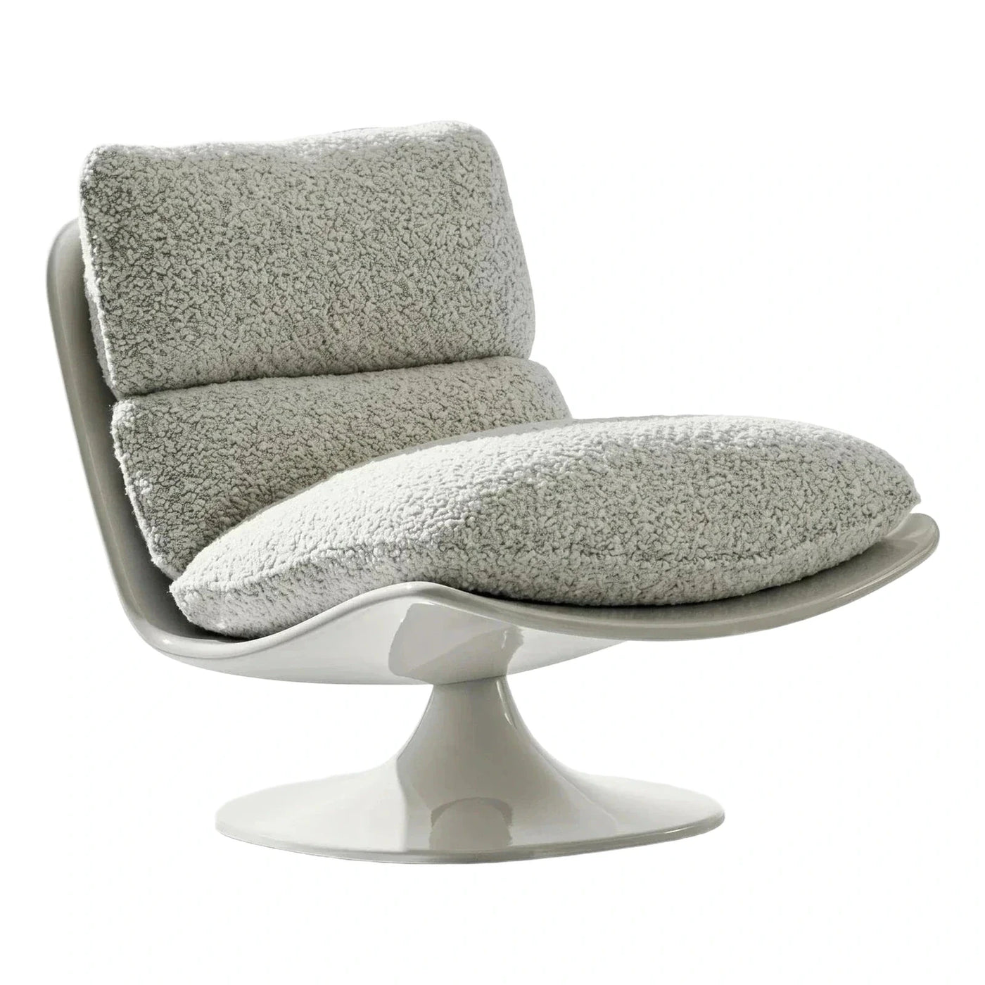 Modern Grey Shell Boucle Swivel Lounge Chair