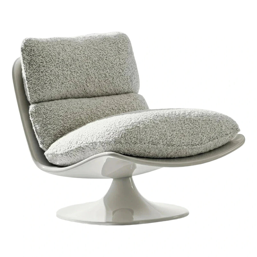 Modern Grey Shell Boucle Swivel Lounge Chair