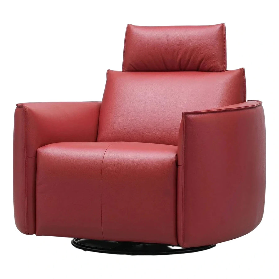 Modern Red Leather Swivel Armchair with Headrest