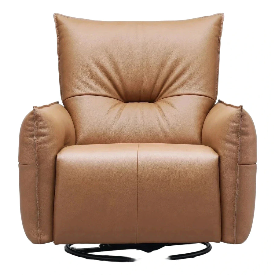 Tan Leather Swivel Glider Recliner Armchair