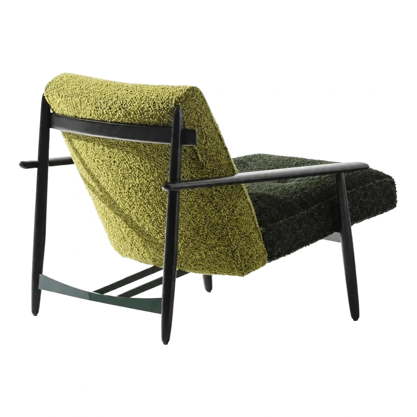 Green Boucle Lounge Chair with Dark Wood Frame