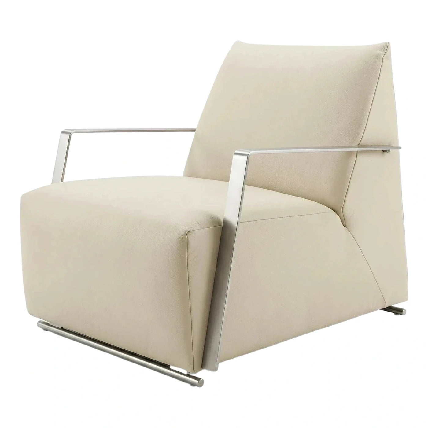 Modern Cream Leather Armchair with Metal Sled Base