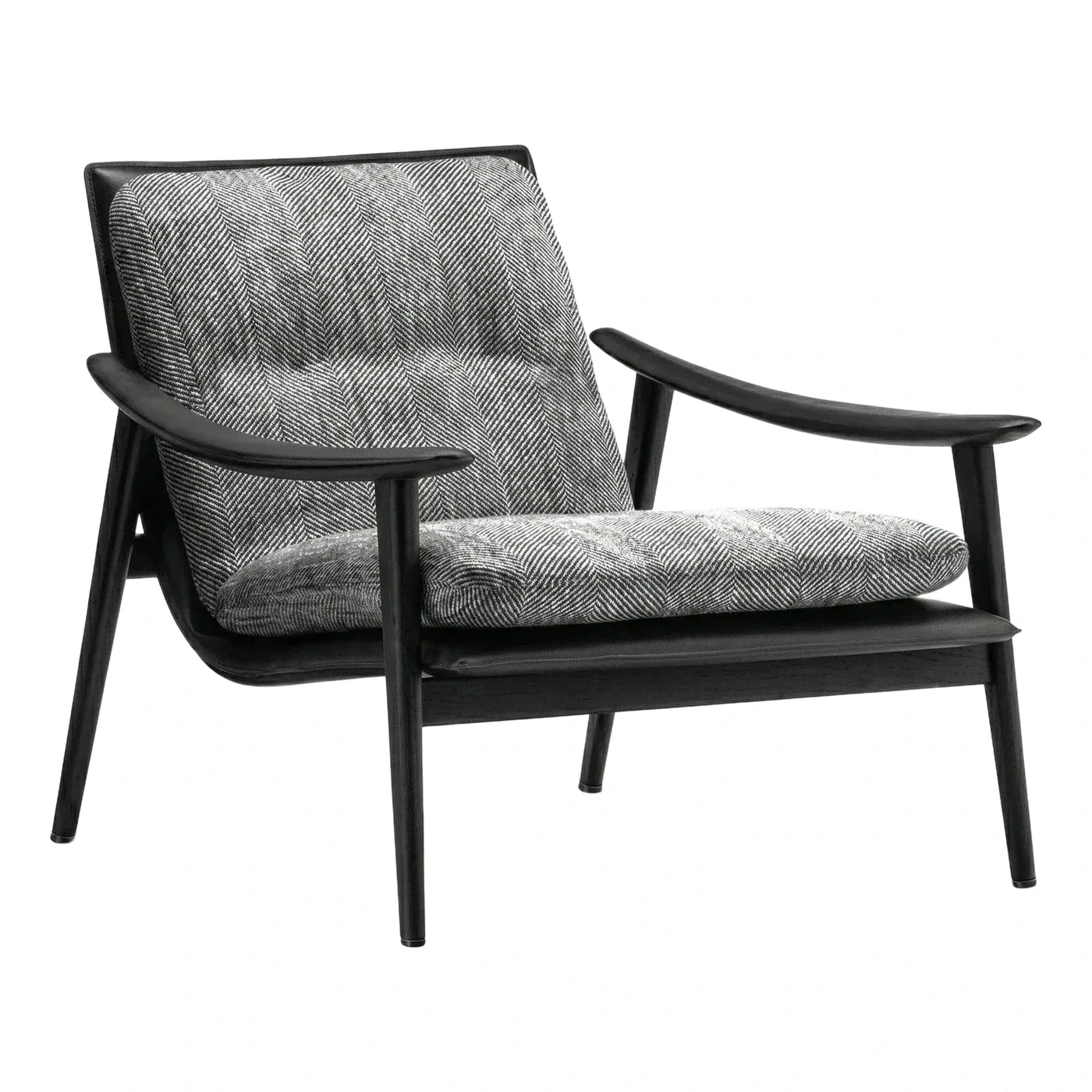 Black Wood Frame Herringbone Fabric Lounge Armchair