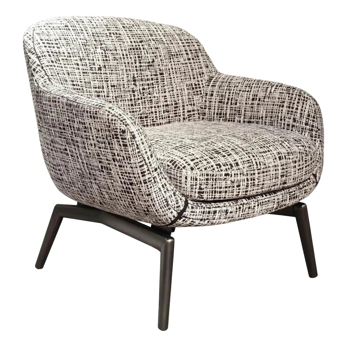 Textured Cross-Hatch Fabric Lounge Chair with Wood Base