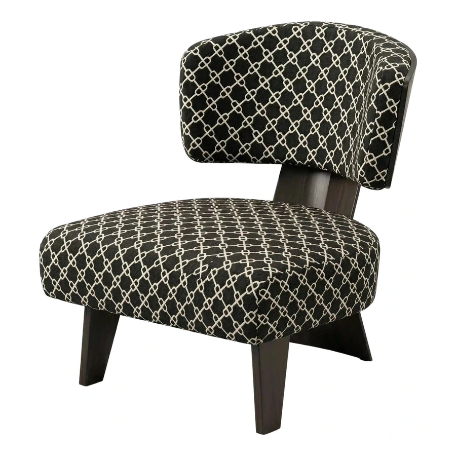 Black Geometric Patterned Fabric Lounge Chair Wood Base