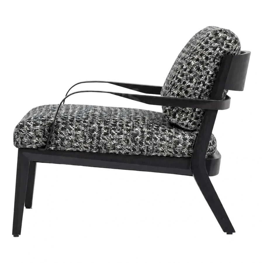 Modern Grey Tweed Lounge Chair with Dark Wood Frame