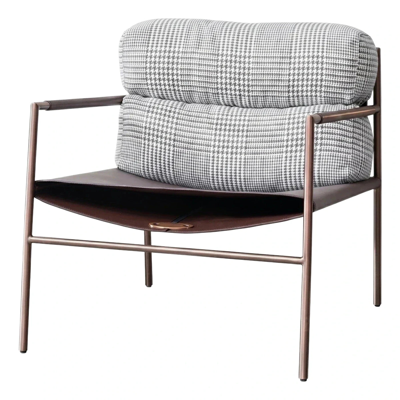 Modern Houndstooth Lounge Chair with Leather Sling
