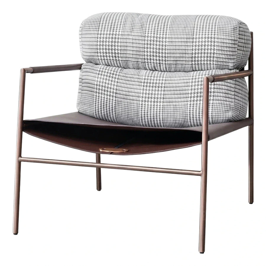 Modern Houndstooth Lounge Chair with Leather Sling