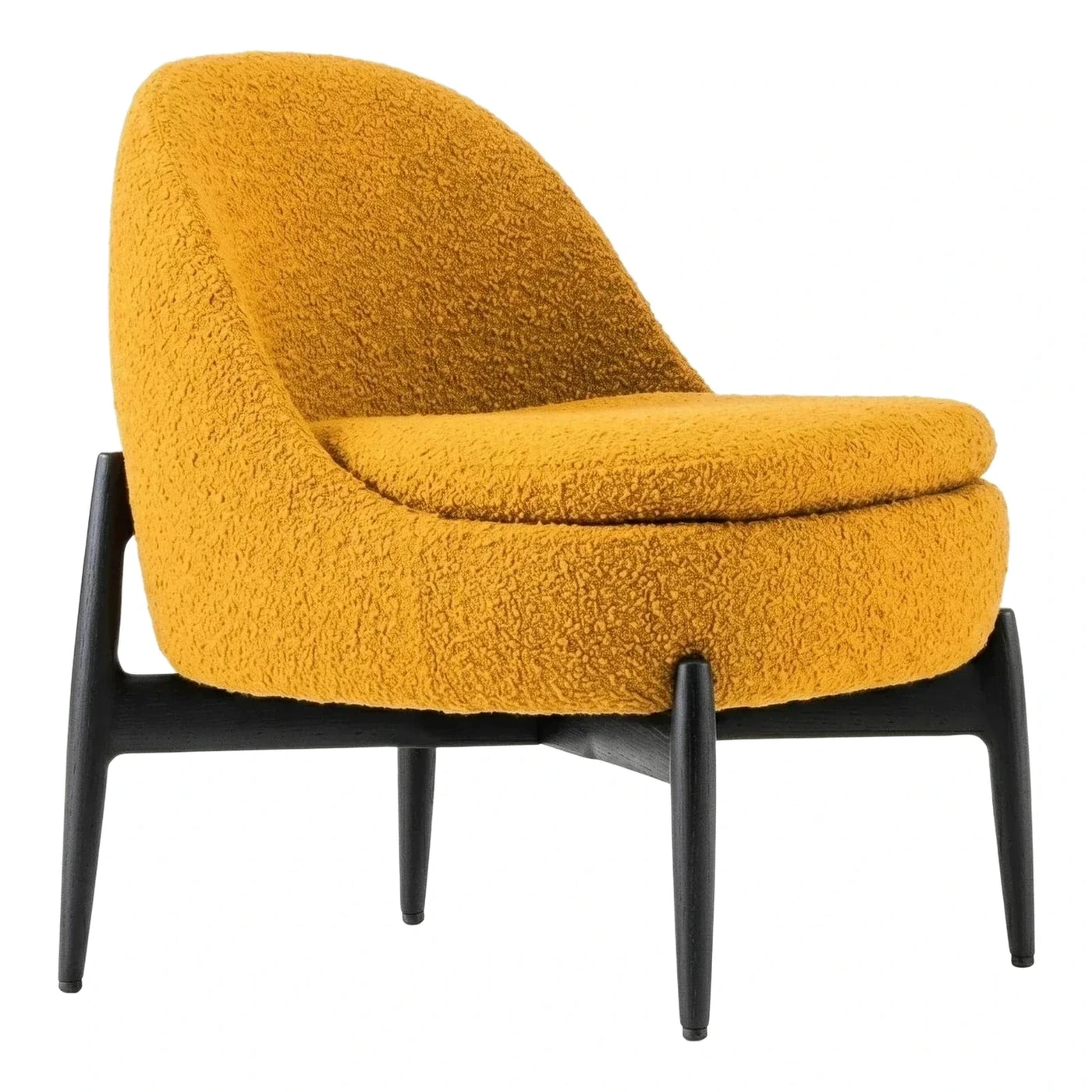 Modern Mustard Boucle Lounge Chair with Black Wood Base