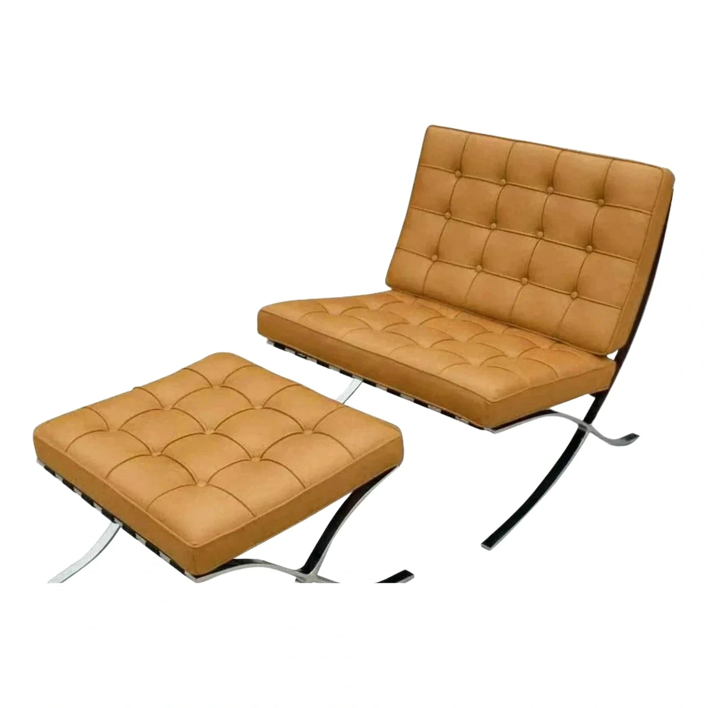Tan Tufted Leather Lounge Chair and Ottoman