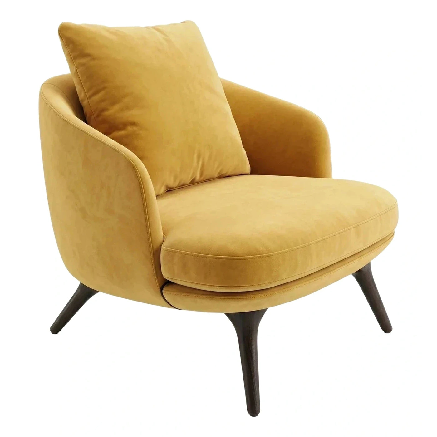 Modern Mustard Yellow Velvet Lounge Chair with Wood Legs