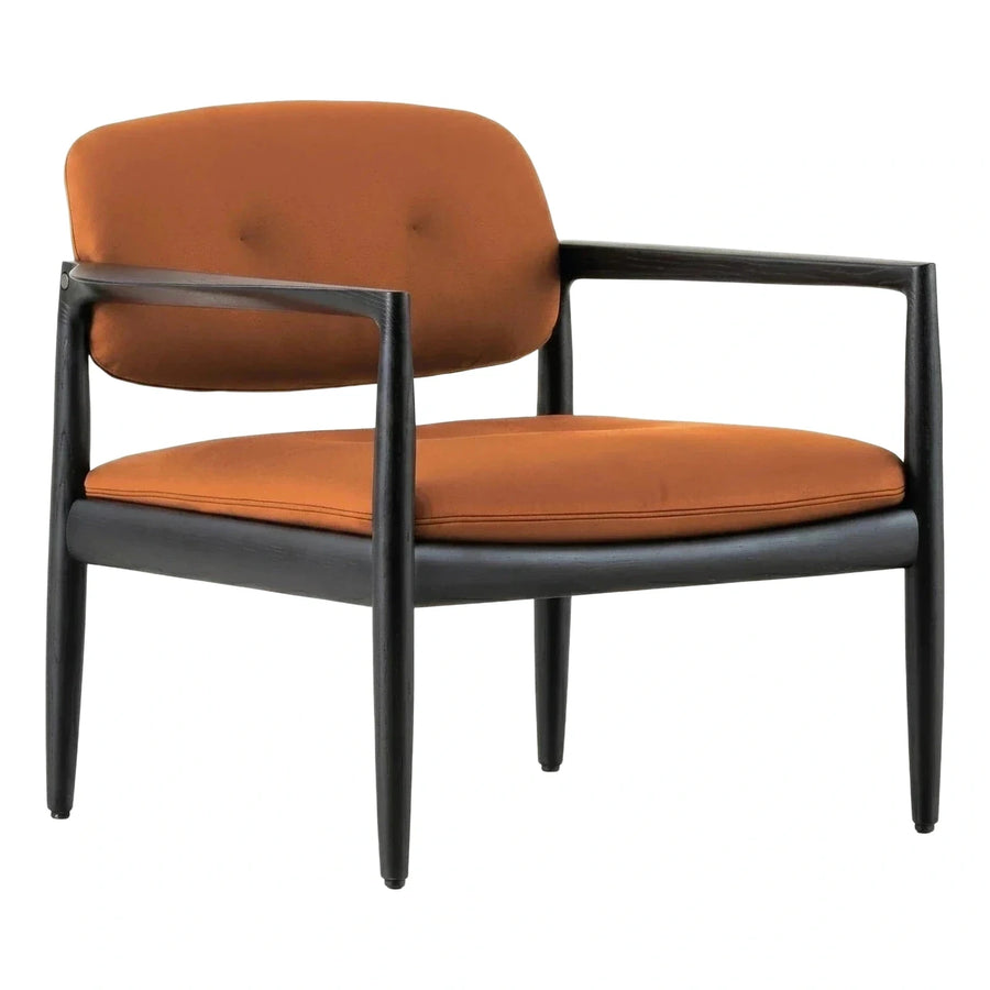 Mid-Century Orange Fabric Armchair with Dark Wood Frame