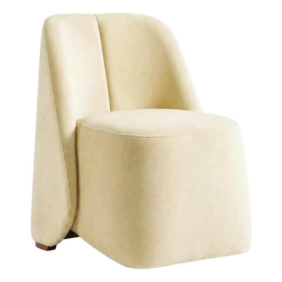 Cream Fabric Curved Accent Chair with Wooden Legs