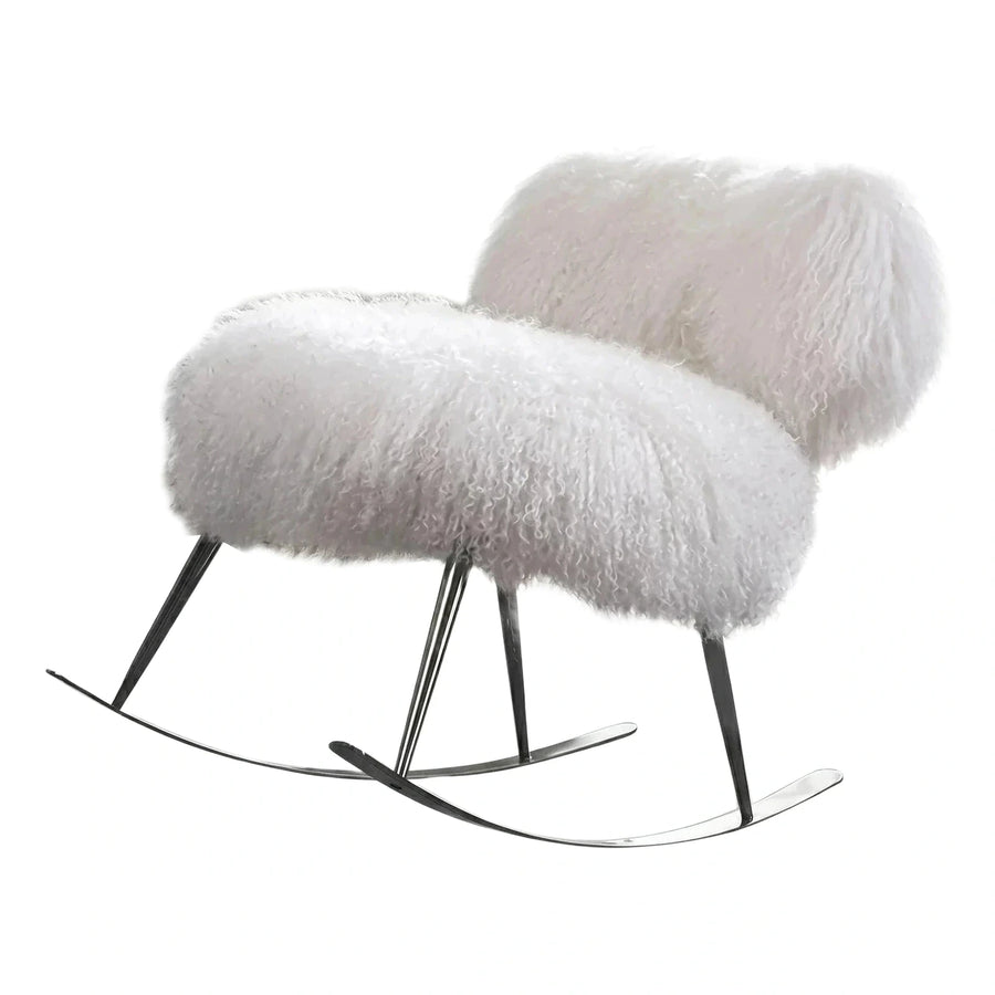 White Faux Fur Rocking Chair with Chrome Base