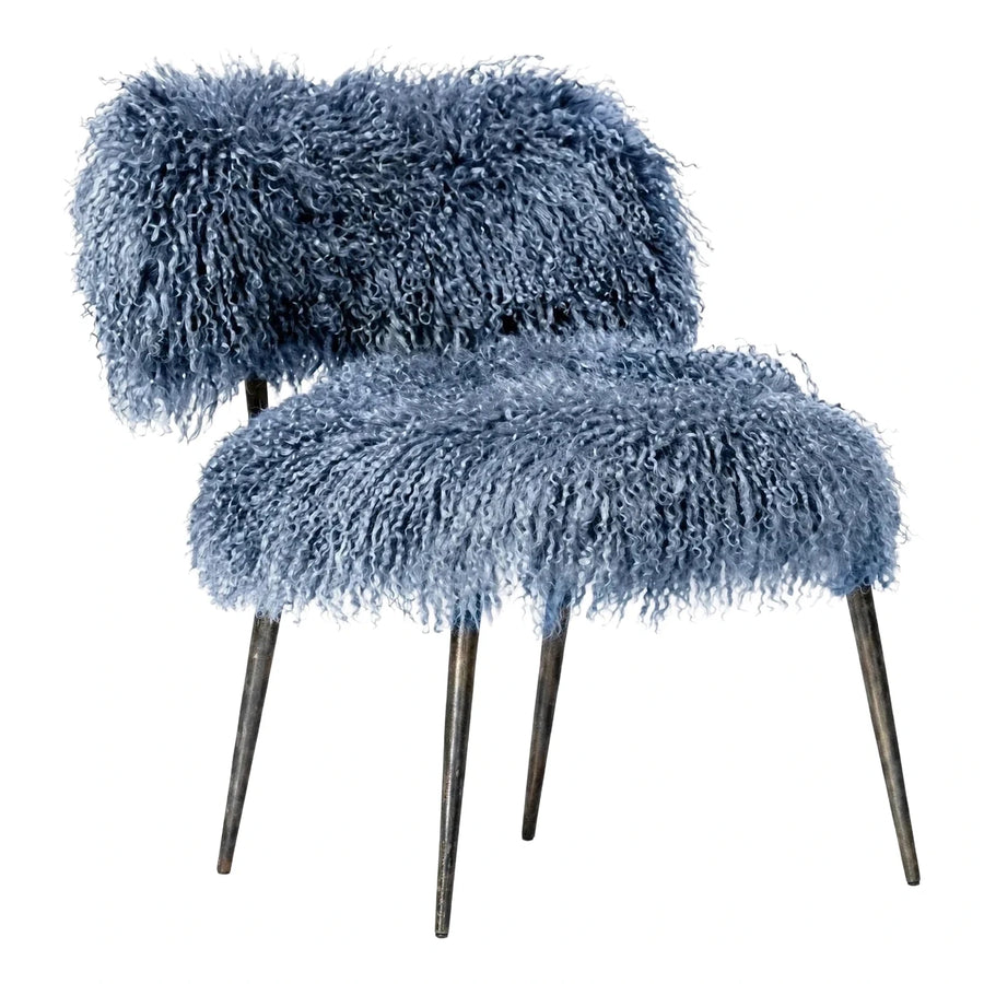 Blue Shaggy Faux Fur Accent Chair Metal Legs