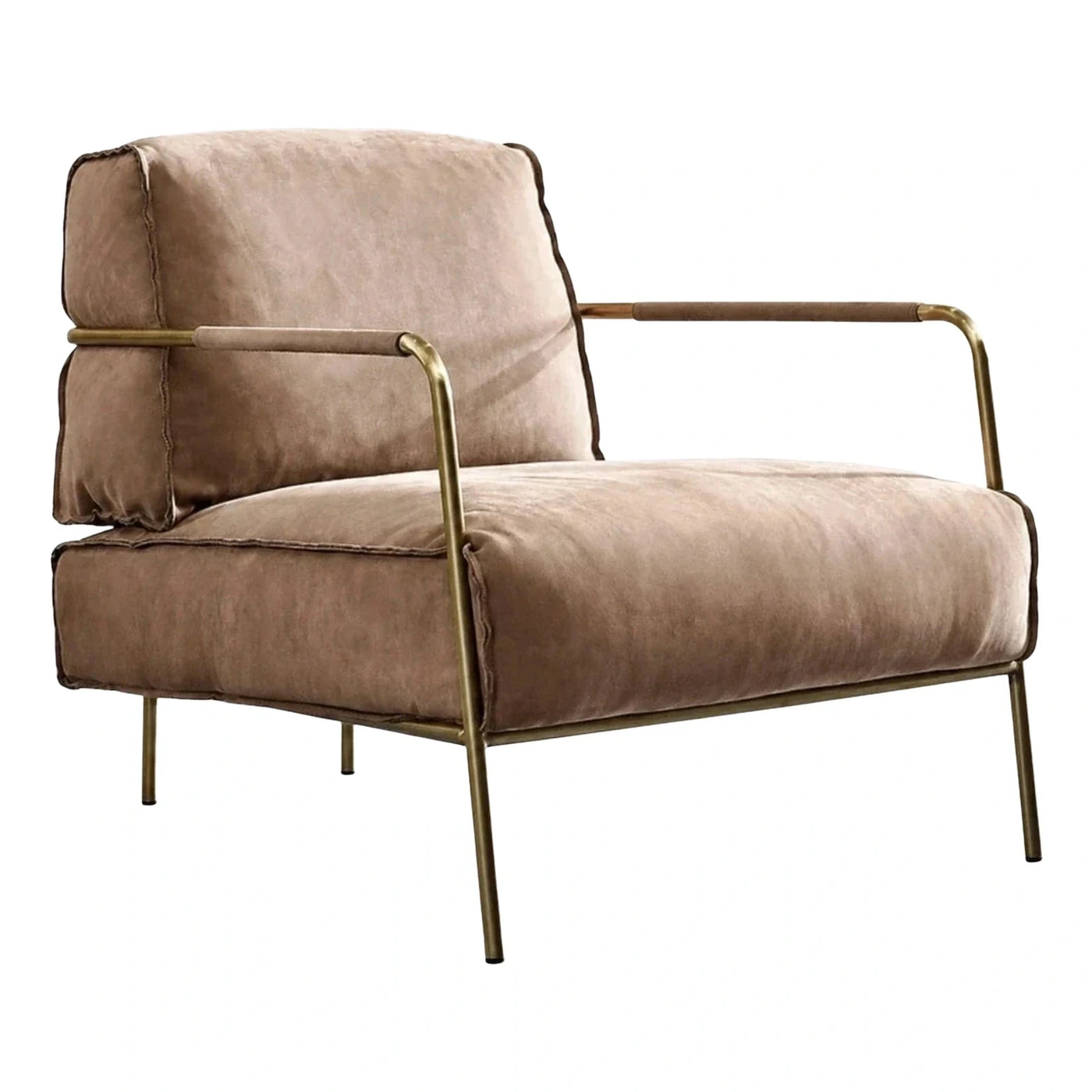 Modern Taupe Velvet Lounge Chair Gold Frame