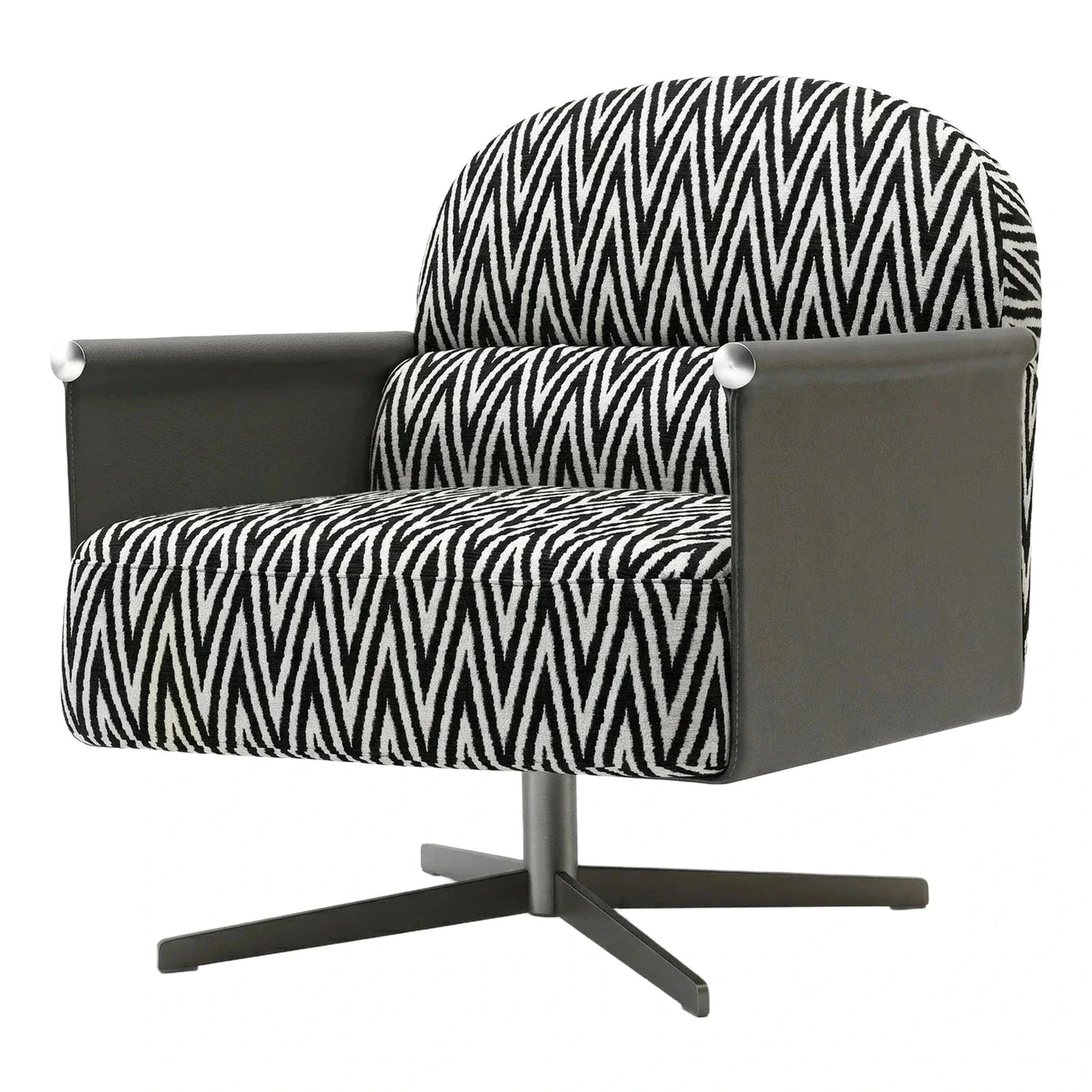 Modern Black White Zigzag Swivel Lounge Chair