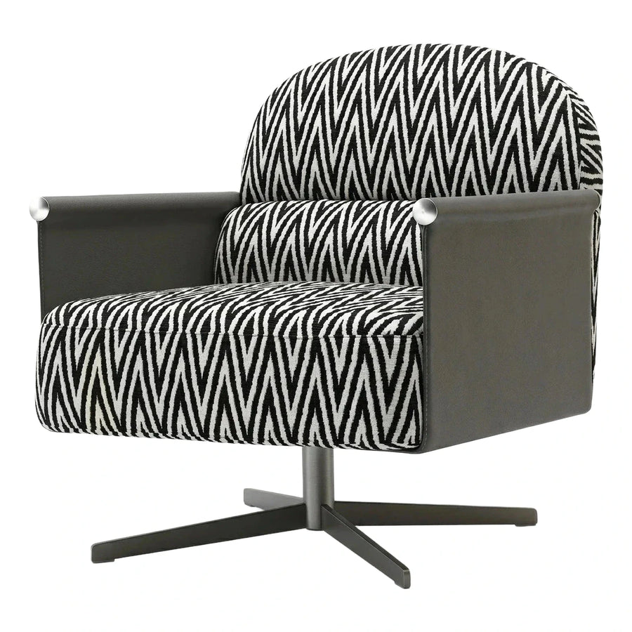 Modern Black White Zigzag Swivel Lounge Chair
