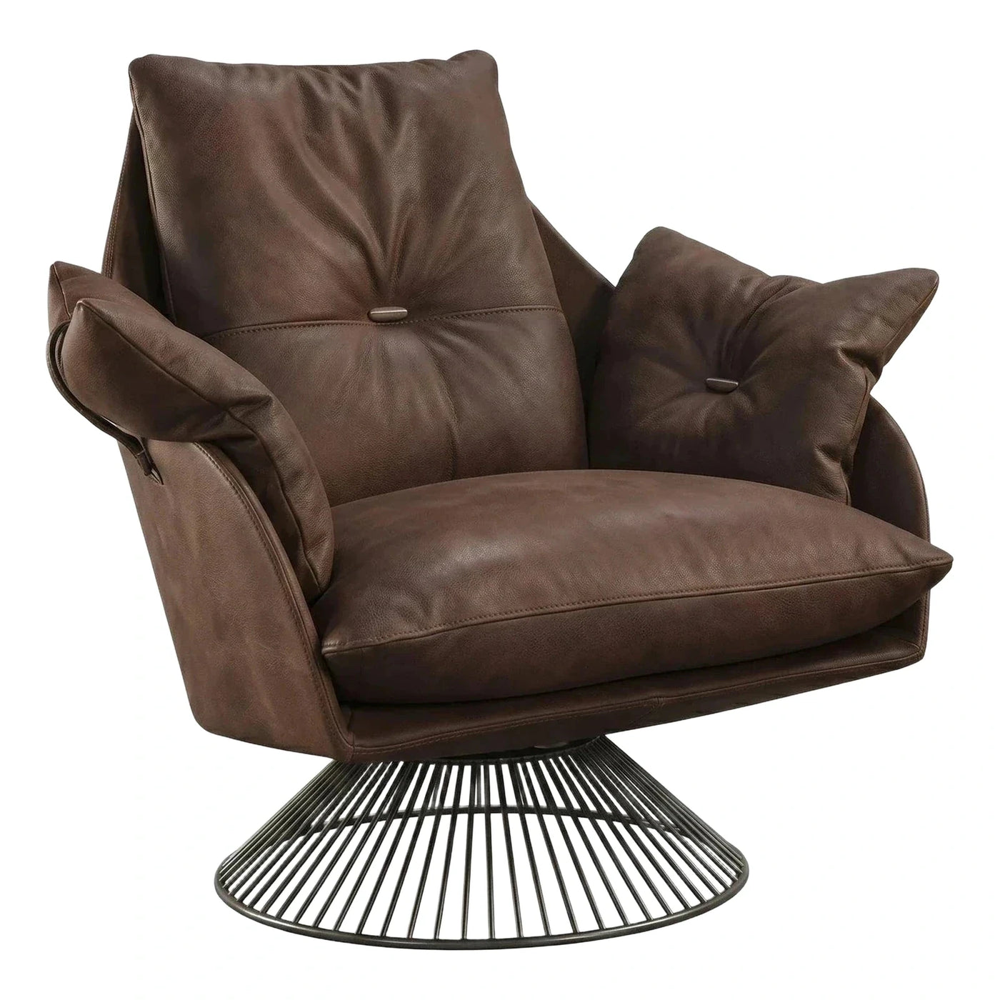 Brown Leather Swivel Lounge Chair with Wire Base