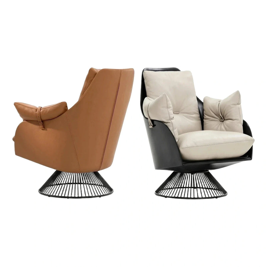 Modern Leather Lounge Chair with Wire Cone Base