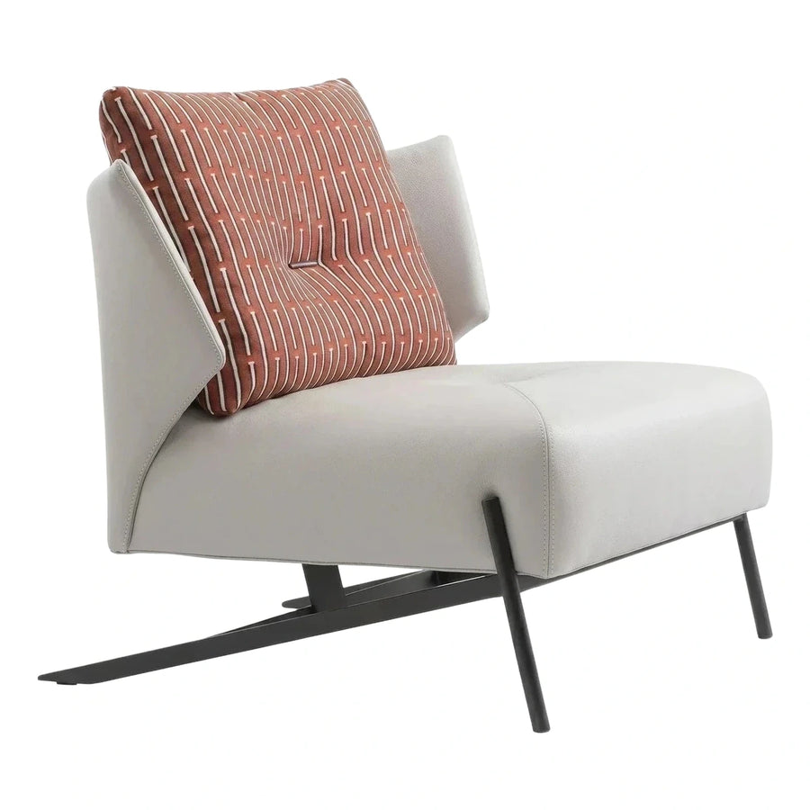 Modern Light Grey Leather Lounge Chair with Angular Base