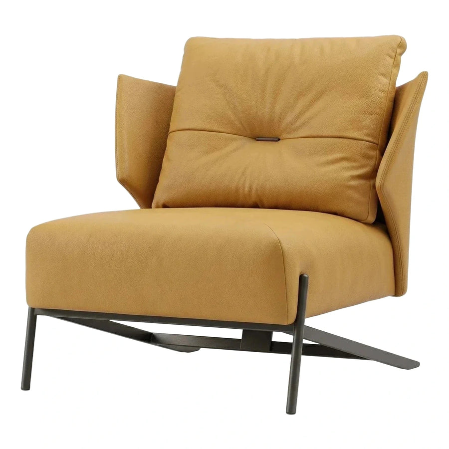 Modern Tan Leather Lounge Chair with Black Metal Base