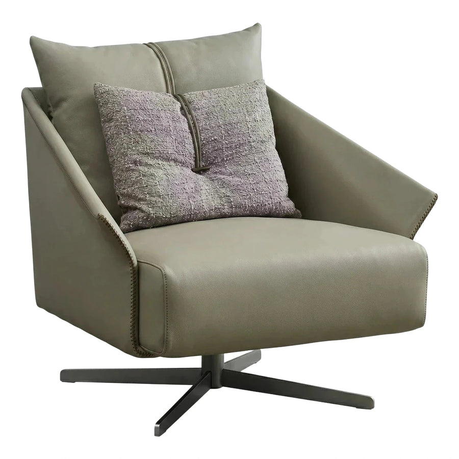 Modern Sage Green Leather Swivel Lounge Chair