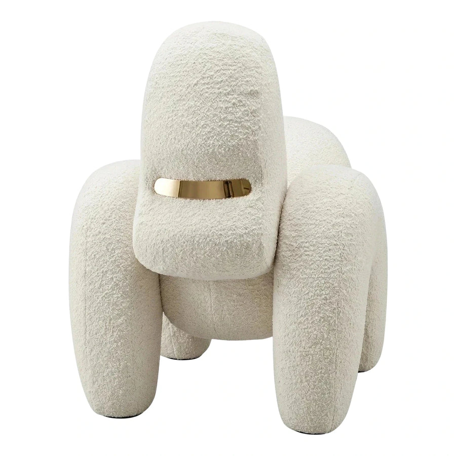 Cream Boucle Lounge Chair with Gold Metal Accent