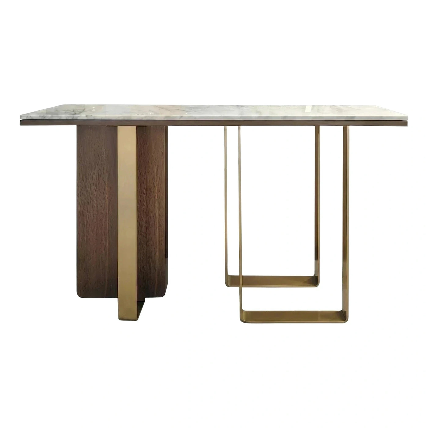 Modern White Marble Console Table with Gold and Wood Base