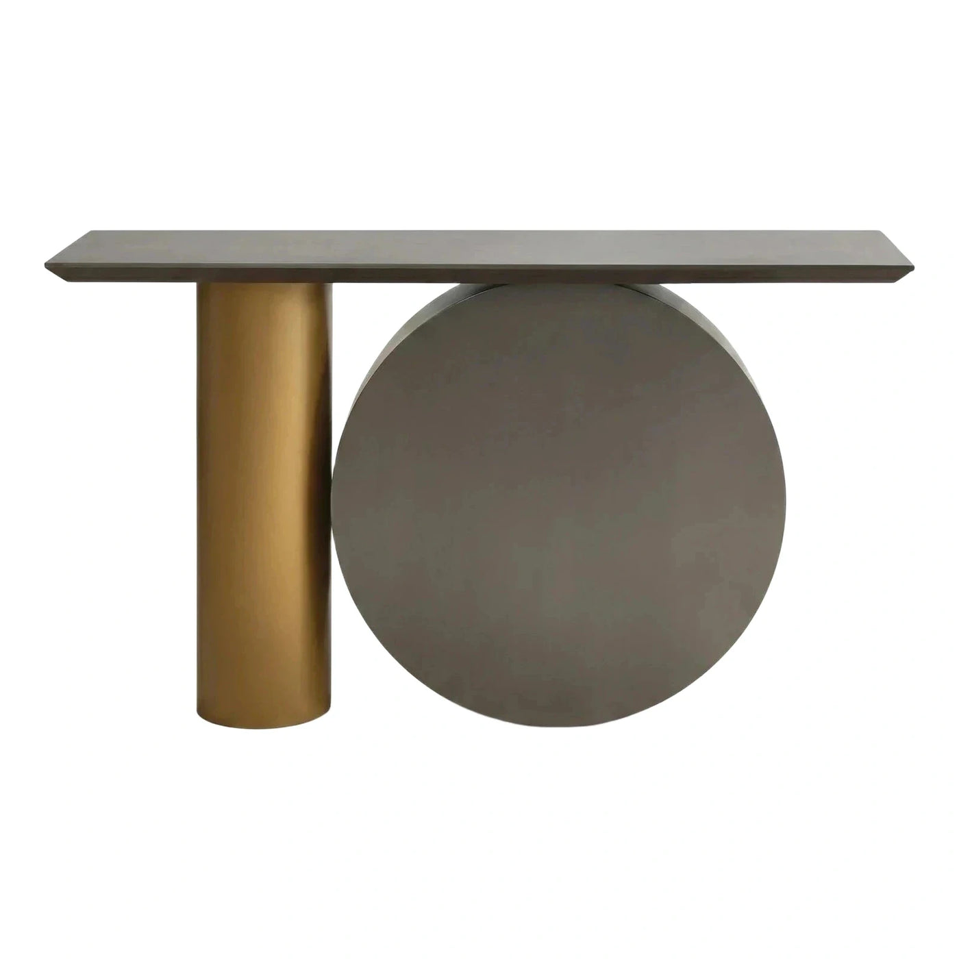 Modern Asymmetrical Console Table with Gold and Dark Grey Base