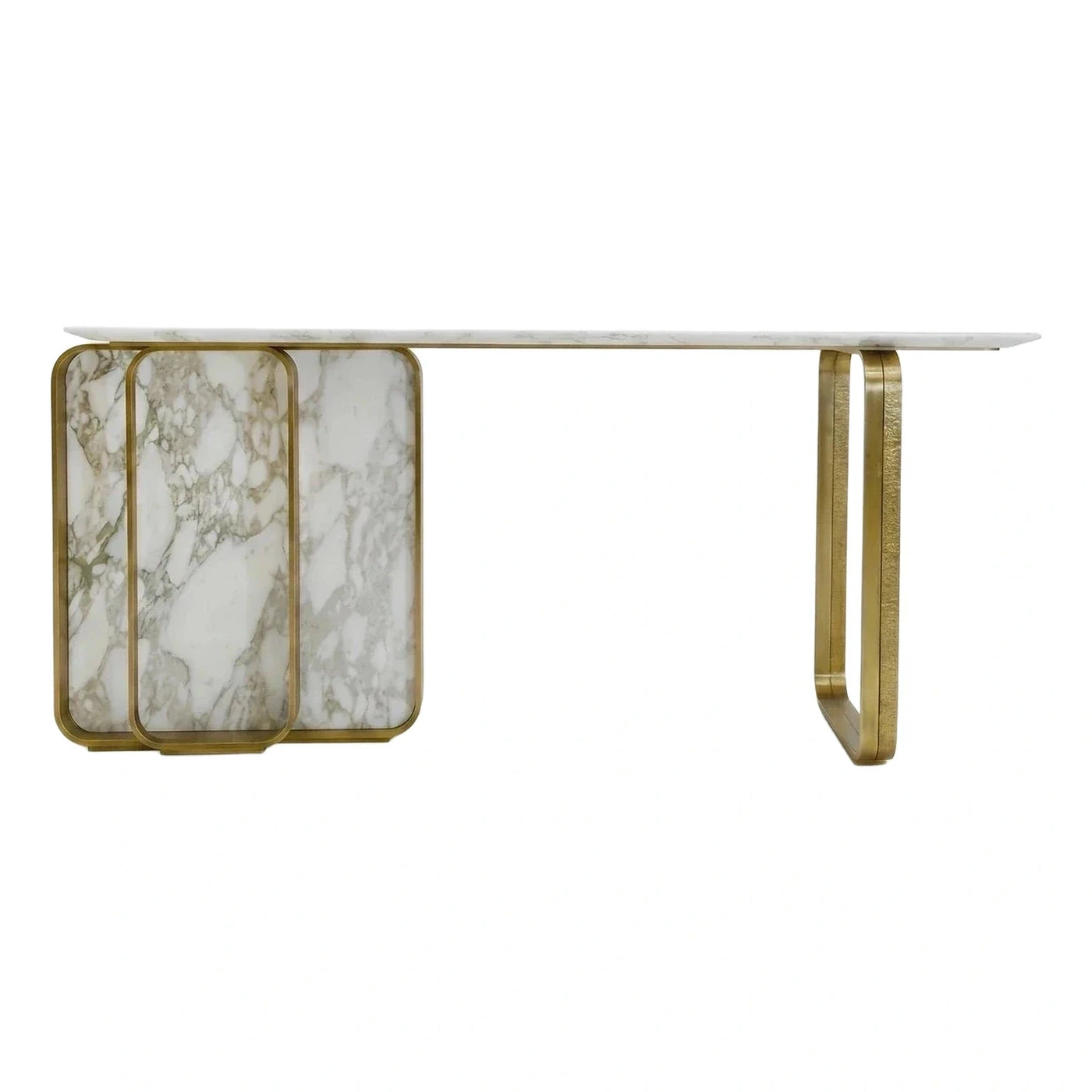 White Marble Console Table with Gold Metal Base