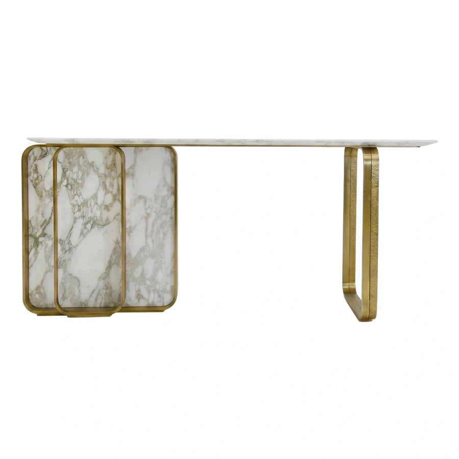 White Marble Console Table with Gold Metal Base