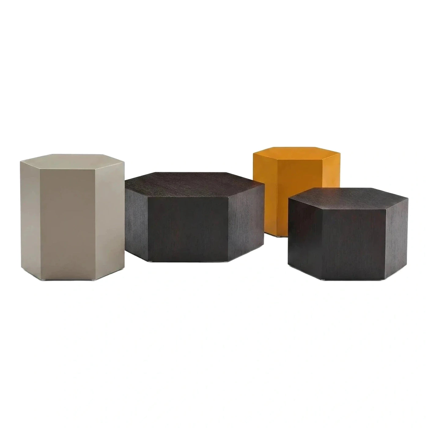 Modern Hexagonal Side Tables Set Mixed Finishes