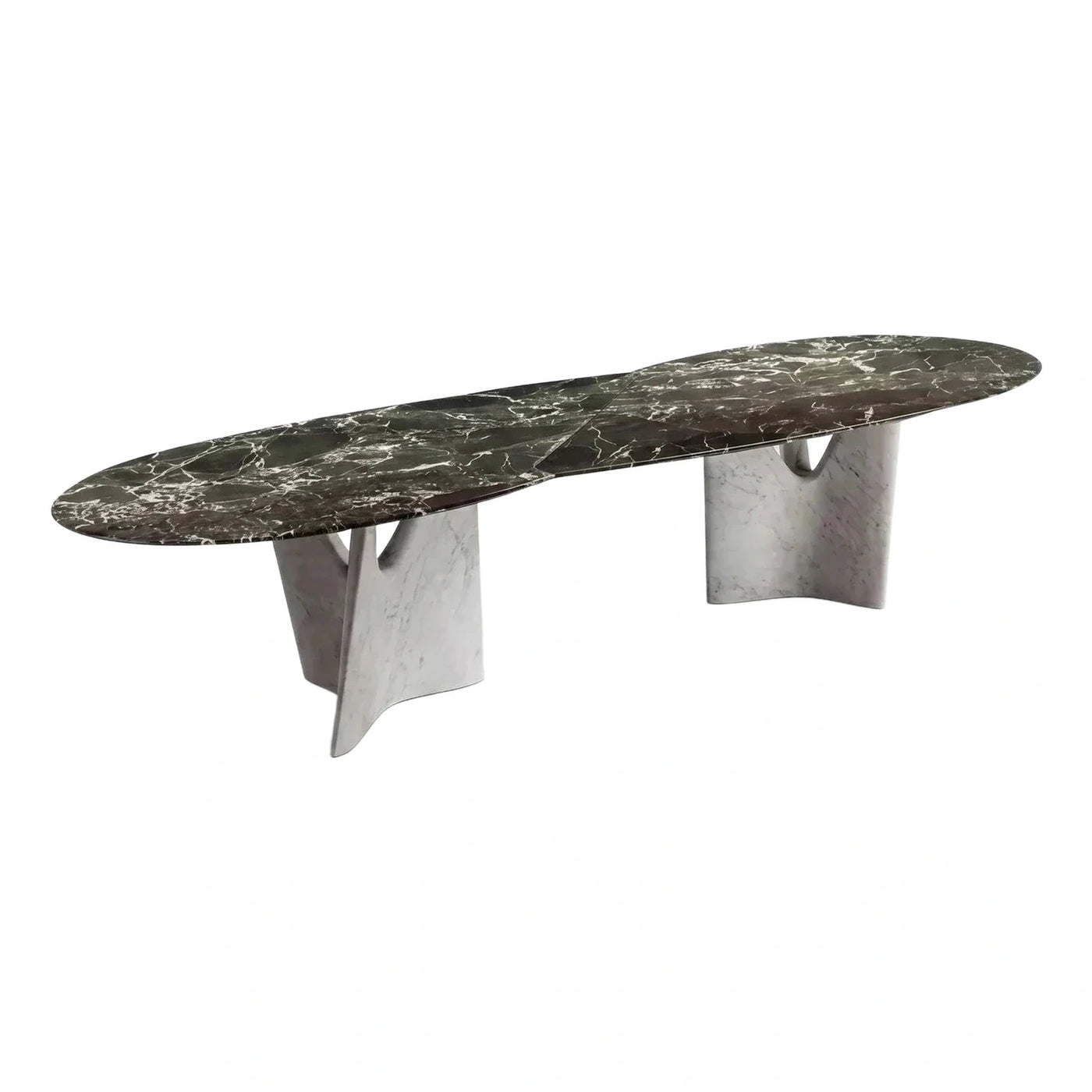 Sculptural Green Marble Coffee Table with White Stone Base