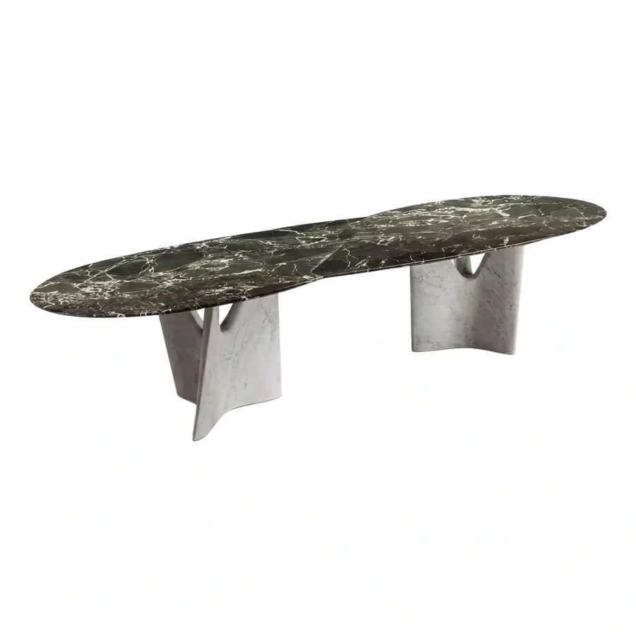 Sculptural Green Marble Coffee Table with White Stone Base