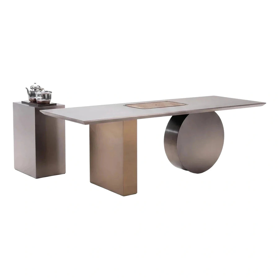 Modern Bronze Metal Coffee Table With Side Cabinet