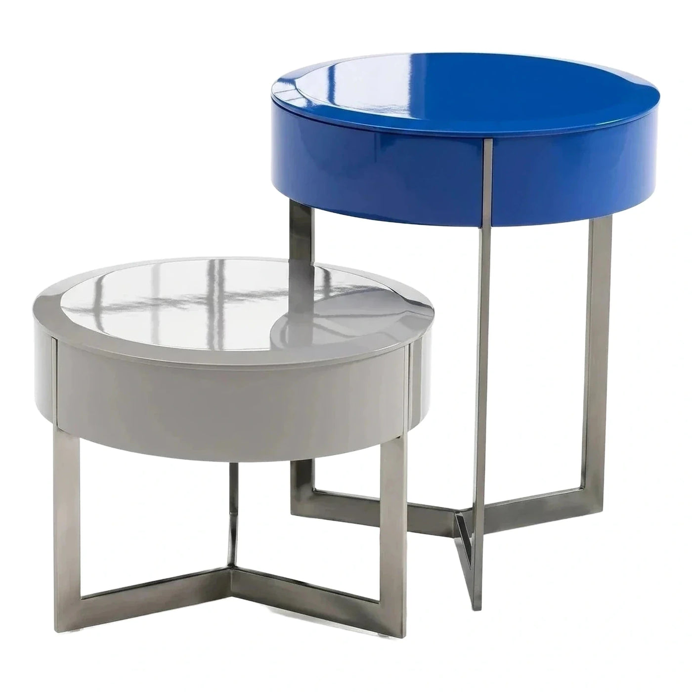 Modern Blue and Grey Glossy Round Nesting Tables