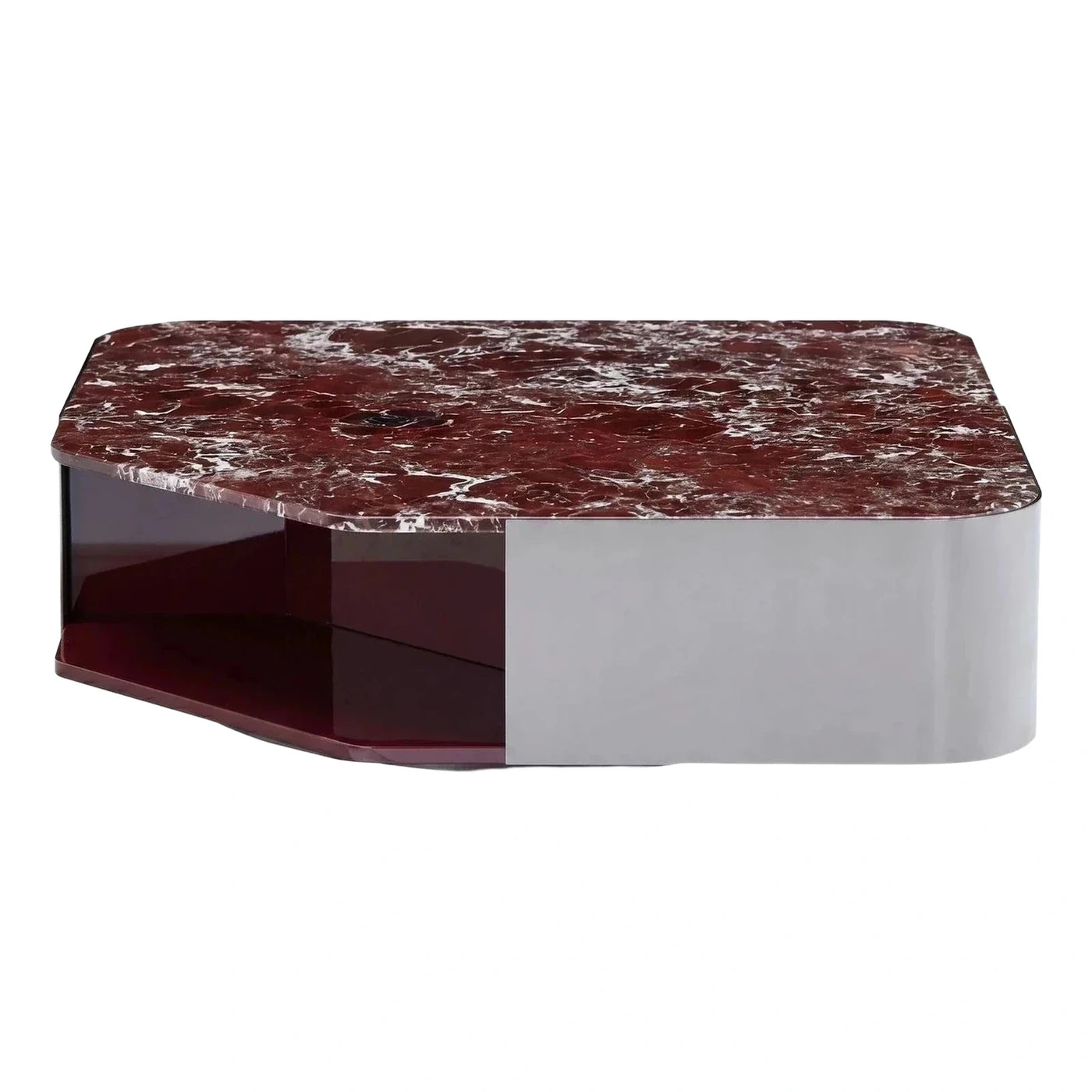 Red Marble Top Modern Coffee Table with Storage
